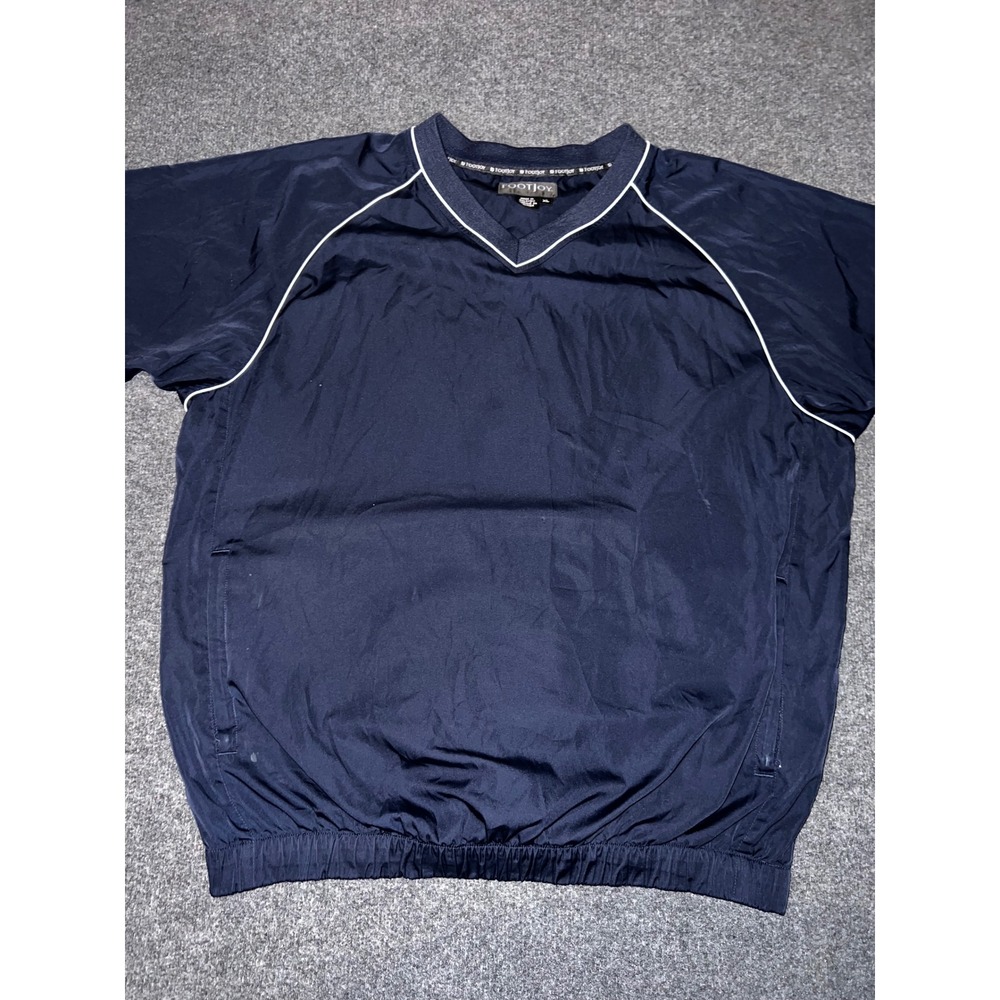 Footjoy Mens XL Navy Blue Short Sleeve Windbreaker Golf Pullover V-Neck
